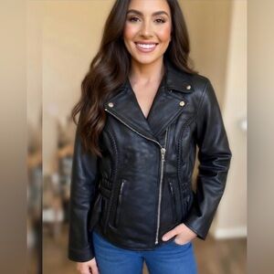 Leather Jacket: Viking Cycle- genuine leather, biker, nw/o tags. Black. Small